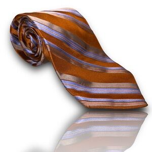 IKE BEHAR  100% Silk Necktie USA Designer‎ STRIPED Blue/Brown EUC Mens Tie